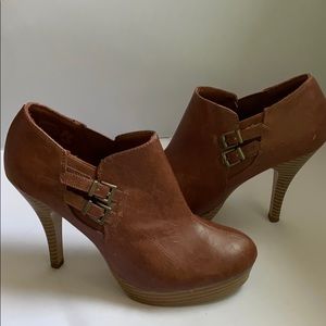 Brown leather booties